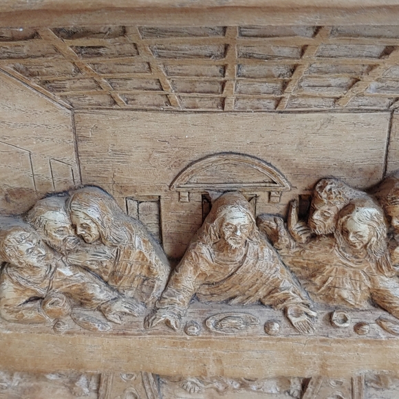 Wood Carved Plaque Relief Jesus Apostles Sculpture Leonardo Picture Wall - Picture 8 of 15